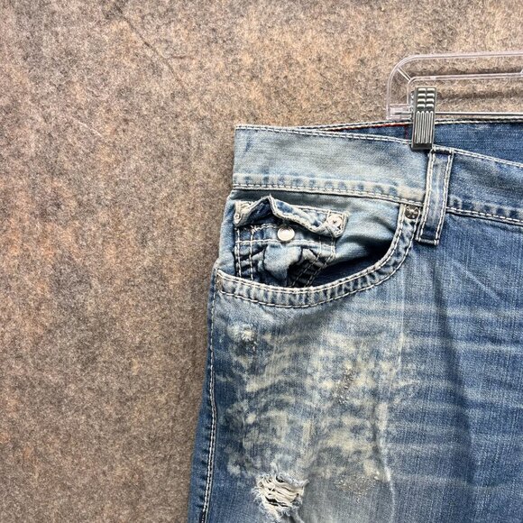 Vintage True Religion Jeans Mens 42 Blue Denim Distressed Cotton Straight Ripped - Picture 8 of 11